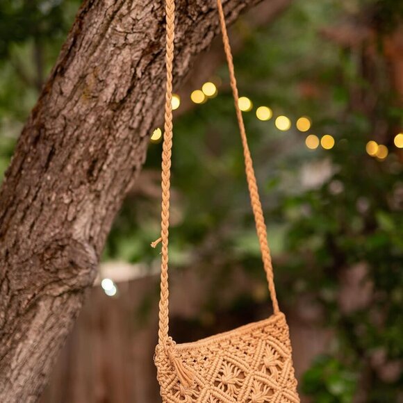 Cotton Macrame Purse Crossbody Bag Boho Fringe Zipper Women's Wallet - Picture 2 of 5